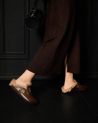Charm Retro Wool Lining Leather Backness Mules