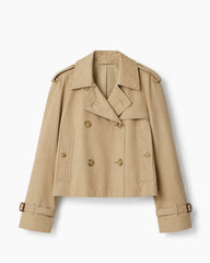 Cropped Cotton Trench Jacket with Double-Breasted Detail