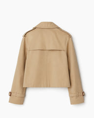 Cropped Cotton Trench Jacket with Double-Breasted Detail