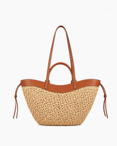 Woven Raffia Tote Bag with Leather Trim
