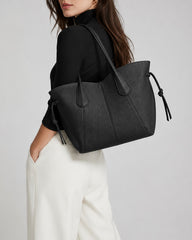 Sculptural Textured Leather Tote Bag-Black