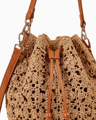Crochet Raffia Drawstring Bucket Bag