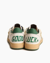 (Clean Up) Women's White Nappa Leather Sneakers with Green Good Luck Star