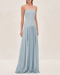 Pleated Strapless Maxi Elegant Dress