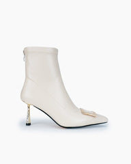 Rhinestones Stiletto High Heel Square Buckle Boots