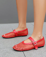 Mesh Mary Jane Flat Lightweight Sandals