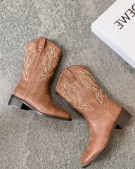 Casual-Street-Western-Cowhide-Mid-Calf-Boots-11
