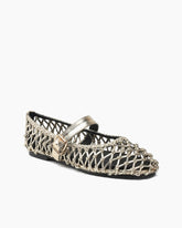 Woven Metallic Round-Toe Ballet Flats