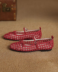 Retro Cutout Square-Toe Mary Jane Ballet Flats with Bow