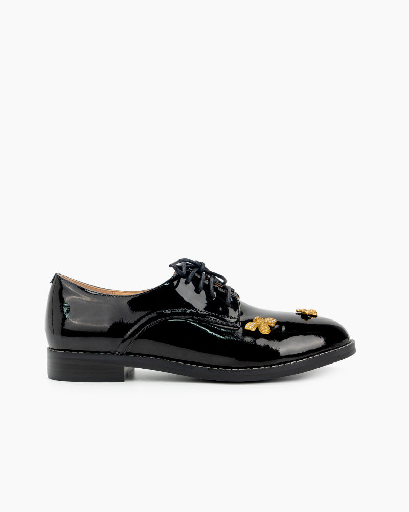 Patent Leather Bee Pattern Loafers