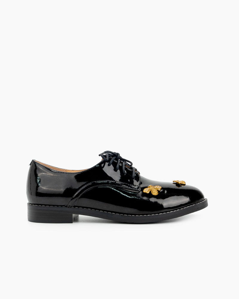 Patent Leather Bee Pattern Loafers