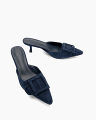 (Clean Up - US 6 ) Pointed Toe Slides Low Heels Mule Kitten Heel Sandals