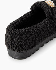 Pearl-Embellished Elegant Fuzzy Flat Loafers