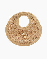 Chic Woven Raffia Circle Bag with Gold Charm Pendant
