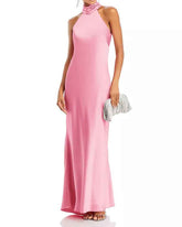Women's Satin Halter Neck Sleeveless Maxi Gown