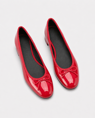 Women's Red Patent Leather Bow Low Heel Mary Jane Pumps