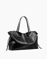 Small Sculpted Slouch Drawstring Leather Tote