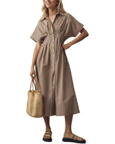 Vacation Striped Button-Down Shirt Dress
