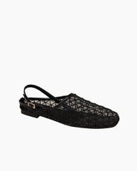 French Retro Mesh Square-Toe Slingback Mary Jane Flats