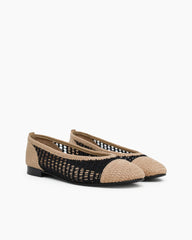 Women's Round-Toe Woven Raffia Open-Knit Ballet Flats