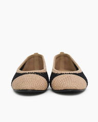 Women's Round-Toe Woven Raffia Open-Knit Ballet Flats