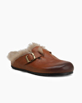 LarosaStyle Charm Retro Wool Lining Leather Backness Mules Light brown / US 5