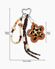 Playful Leopard Flower Beaded Bag Charm Keychain