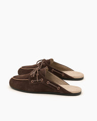 Women's Chocolate Coastal Suede Leather Slip-On Flat Mules