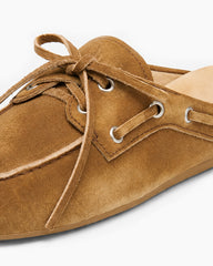 Women's Boat Shoes Brown Leather and Suede Mules