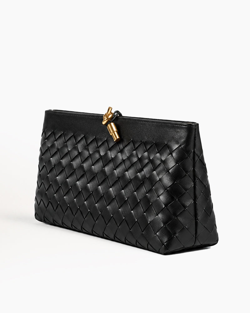 Black-Woven-Leather-Everyday-Zip-Clutch-4