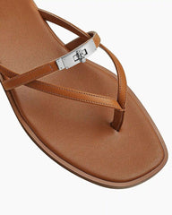 Women's Island Vacation Minimalist Lock Leather Flip-Flops Sandals
