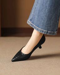 Refined Woven-Pattern Pointed-Toe Mid-Heel Pumps