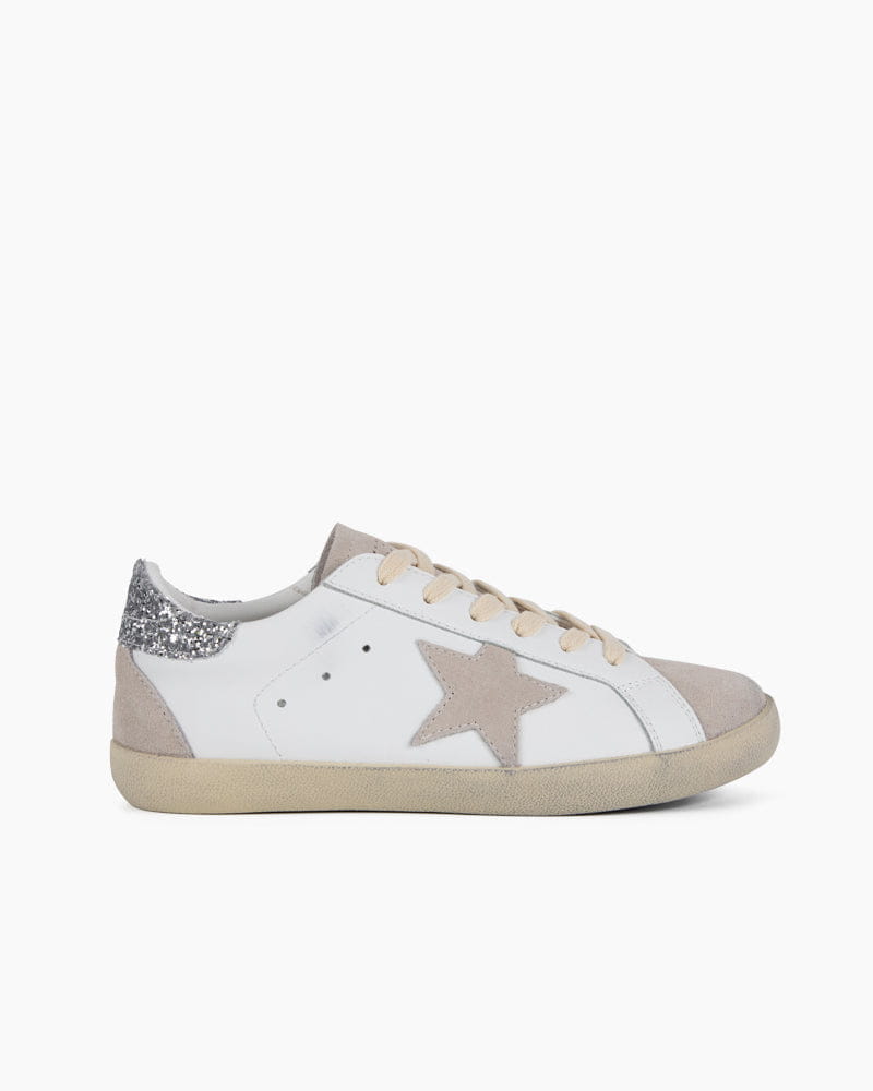 (Clean Up) White Nappa Leather Gray Star Sneakers
