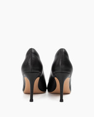 Women's Classic Black Leather Pointed Toe Pumps - 80mm Heel