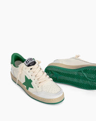 (Clean Up) White Nappa Leather Sneakers with Green Good Luck Star