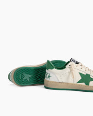(Clean Up) White Nappa Leather Sneakers with Green Good Luck Star