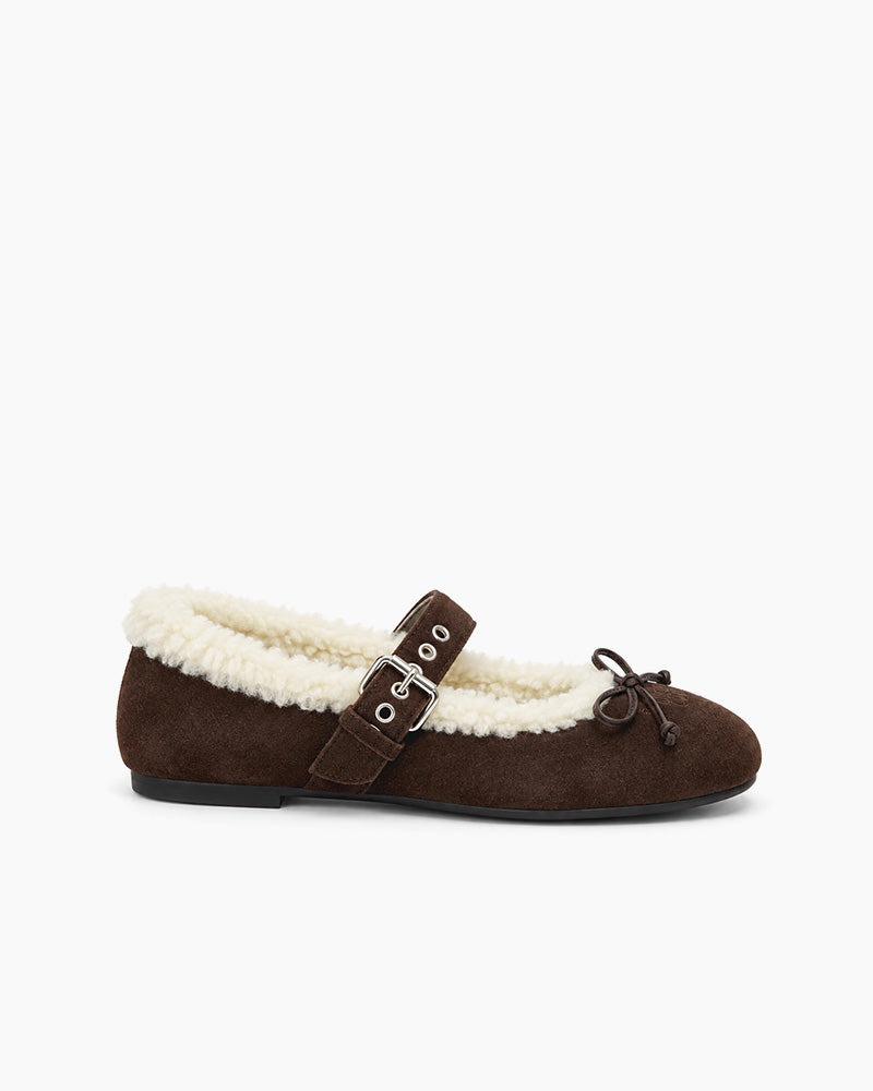 Women's Relaxed Suede Mary Jane Flats with Bow Detail