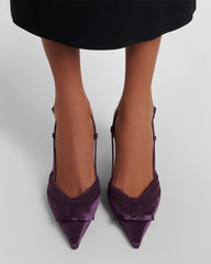 Satin Mesh Slingback Pumps with Bow Detail