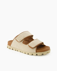 Women's Canvas Two-Strap Mules With Rubber Sole