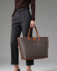 Luxury Reversible Leather Tote Bag with Closure Strap