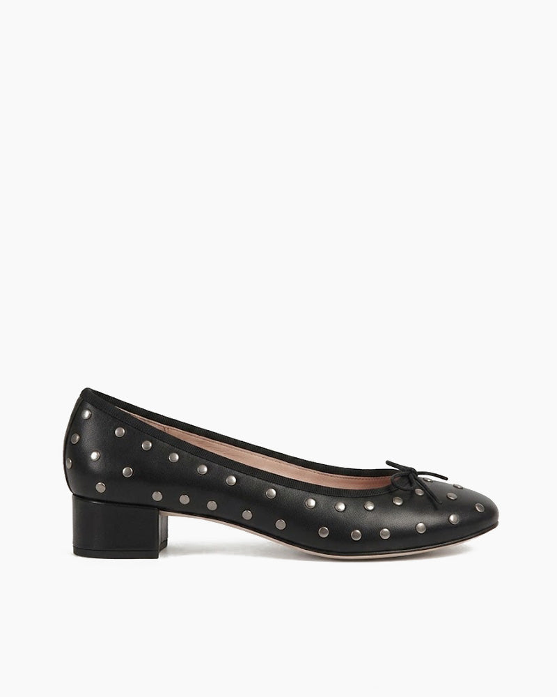 Refined Office Bow Leather Ballet Low-Heel Pumps