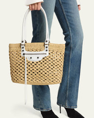 Handwoven Crochet Raffia Tote with Riveted Leather Accents