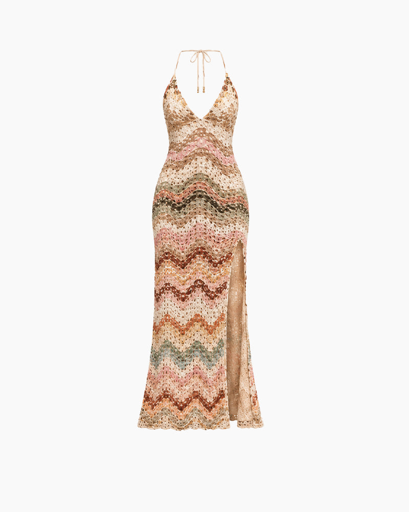 Women's Chevron Crochet Open-Knit Maxi Dress