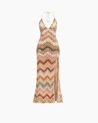 Women's Chevron Crochet Open-Knit Maxi Dress