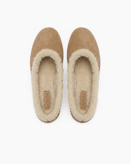 Women's Cozy Fur Trim Ballet Flats-Chestnut Suede
