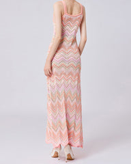 Resort-Ready Breezy Chevron Knit Sleeveless Dress