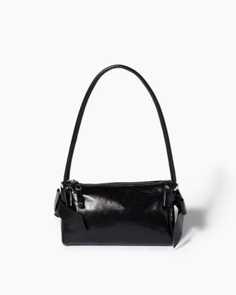 Compact Nappa Leather Bow-Accent Pouch Handbag