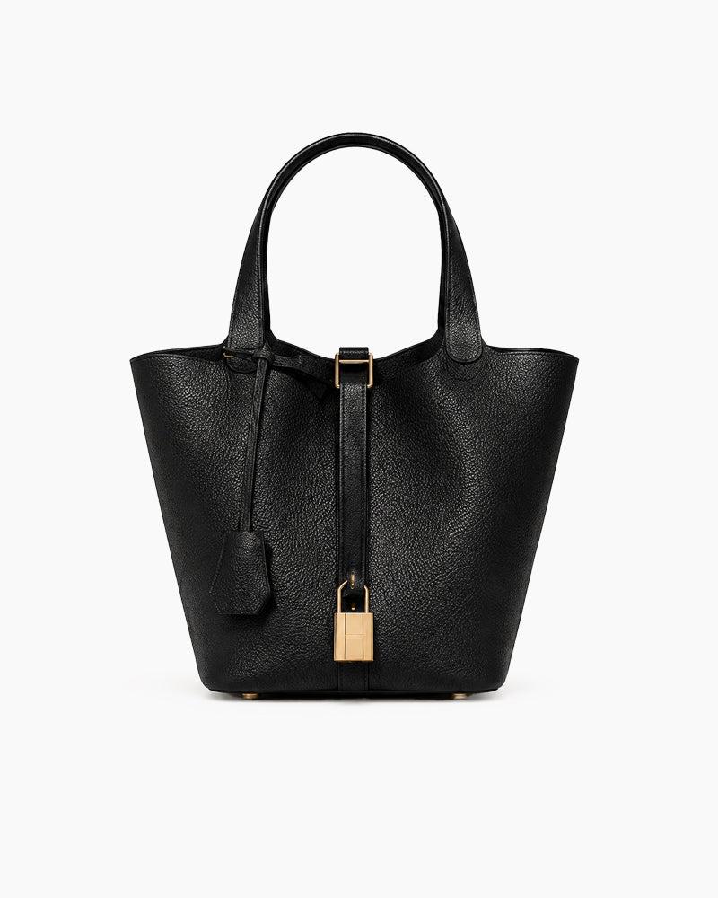 Structured Pebbled Leather Top Handle Tote Bag