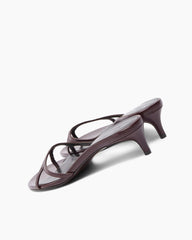 Women's Burgundy Slim Strap Kitten Heel Sandals