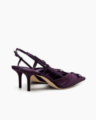 Satin Mesh Slingback Pumps with Bow Detail